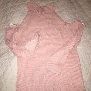 Pink cold shoulder turtle neck sweater